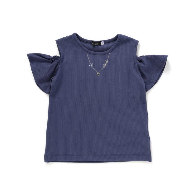 ネイビー | ソフトテレコ肩開きネックレスTシャツ(100~160cm) | BeBe