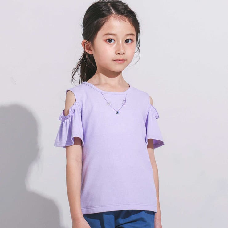 パープル | ソフトテレコ肩開きネックレスTシャツ(100~160cm) | BeBe