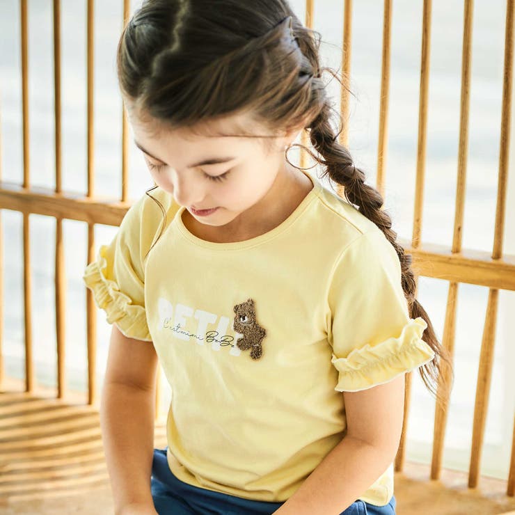 サガラ刺しゅうのっかりクマロゴフリル半袖Tシャツ(80~150cm) | BeBe | 詳細画像3 