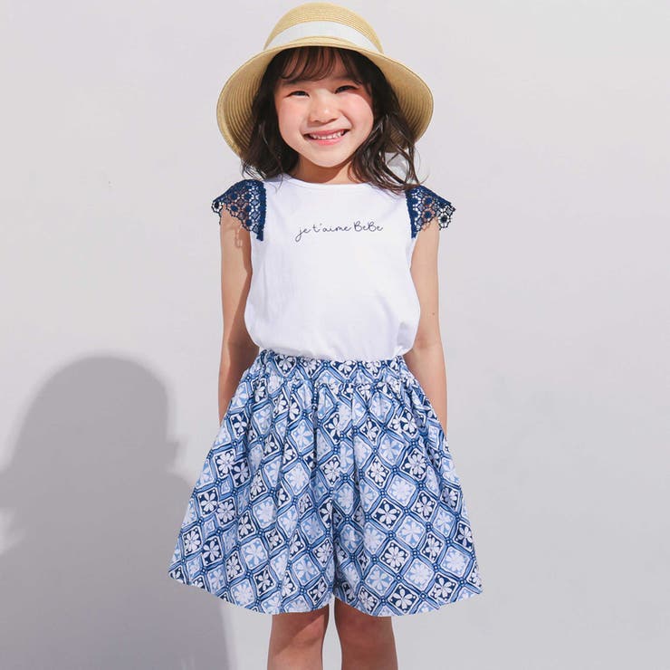 お花レースキャップスリーブ天竺Tシャツ(90~150cm) | BeBe | 詳細画像3 