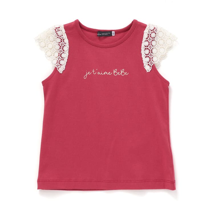 レッド | お花レースキャップスリーブ天竺Tシャツ(90~150cm) | BeBe