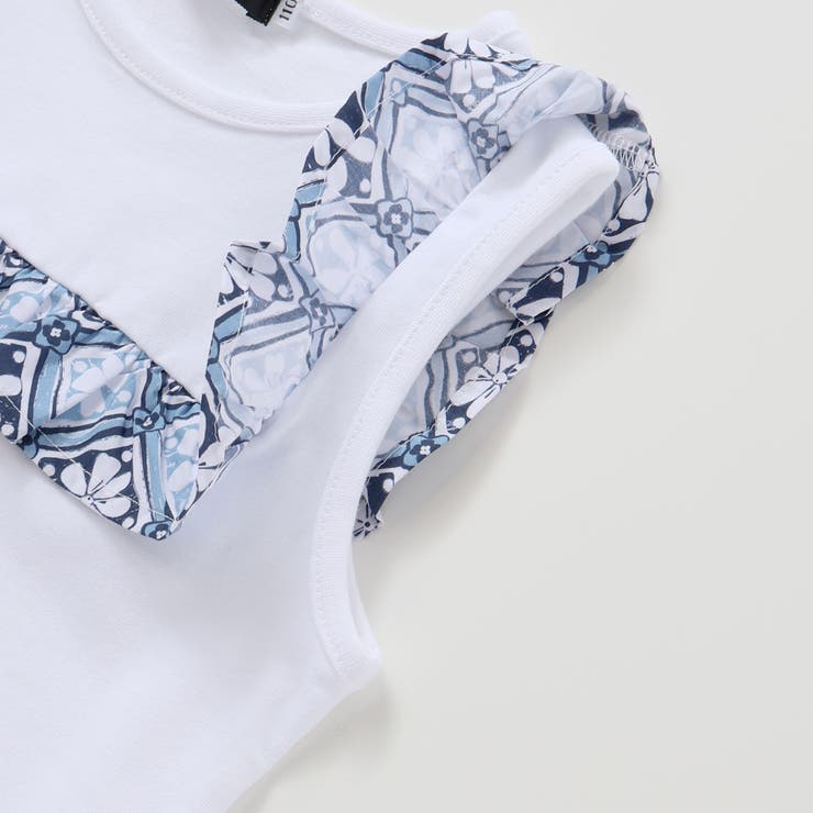 ♡bebe♡ページ お揃い】復刻アーカイブタイル柄スクエアフリル天竺Tシャツ(90