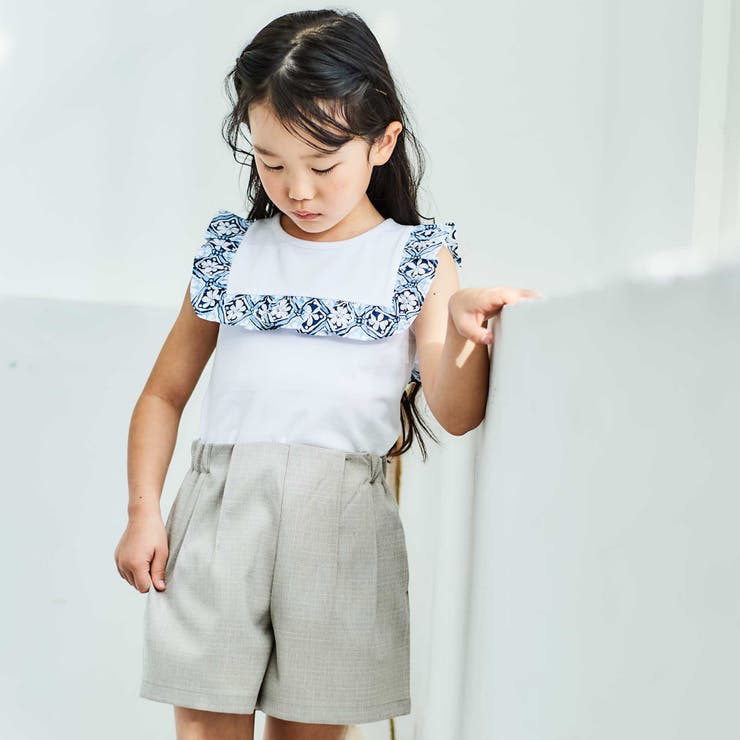お揃い】復刻アーカイブタイル柄スクエアフリル天竺Tシャツ(90