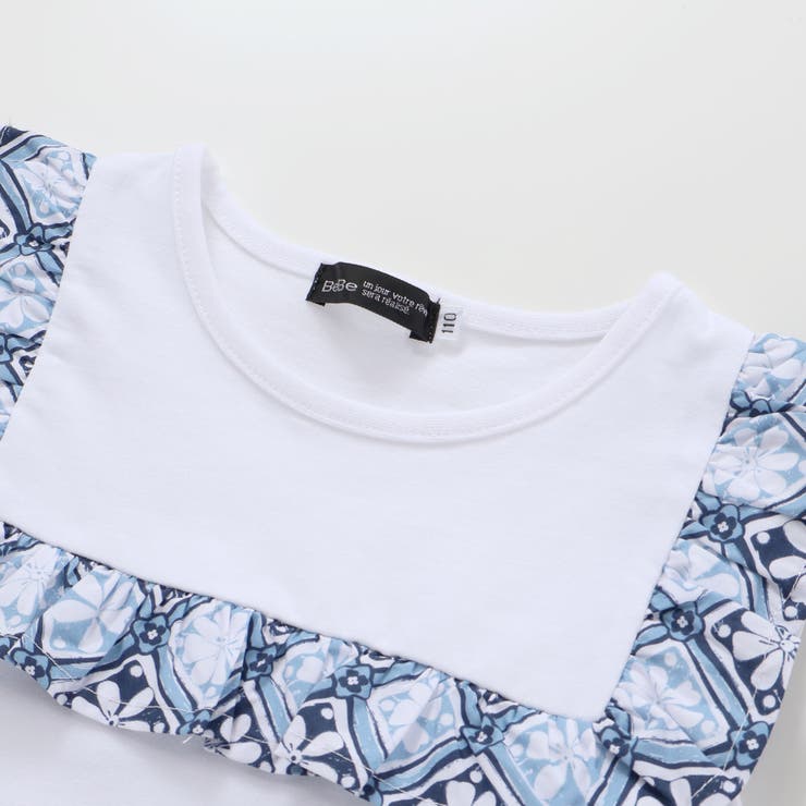 【お揃い】復刻アーカイブタイル柄スクエアフリル天竺Tシャツ(90~150cm) | BeBe | 詳細画像8 
