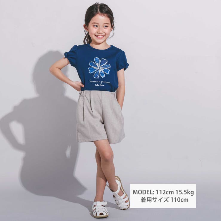 袖リボンフラワープリント天竺半袖Tシャツ(90~160cm) | BeBe | 詳細画像2 