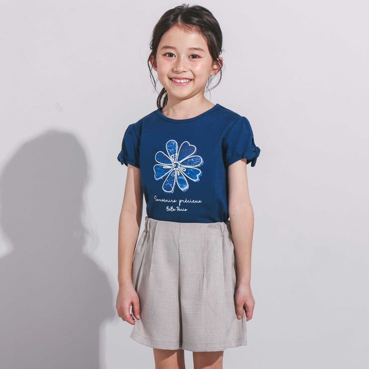 袖リボンフラワープリント天竺半袖Tシャツ(90~160cm) | BeBe | 詳細画像3 