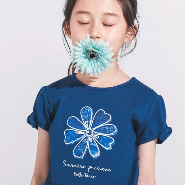 袖リボンフラワープリント天竺半袖Tシャツ(90~160cm) | BeBe | 詳細画像4 