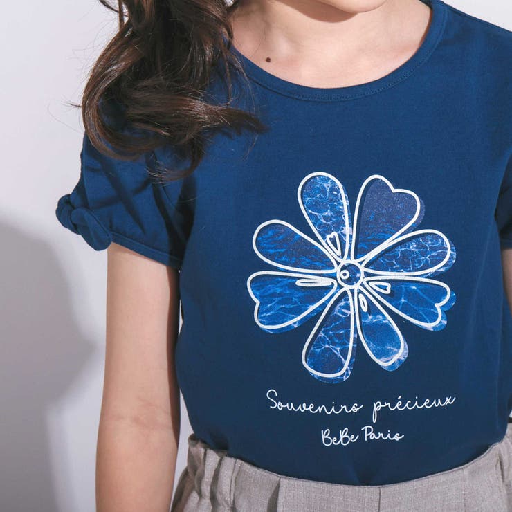 袖リボンフラワープリント天竺半袖Tシャツ(90~160cm) | BeBe | 詳細画像5 