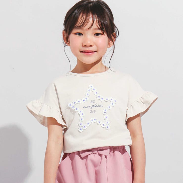 【WEB限定】お花レース星フリル天竺半袖Tシャツ(100~140cm) | BeBe | 詳細画像1 