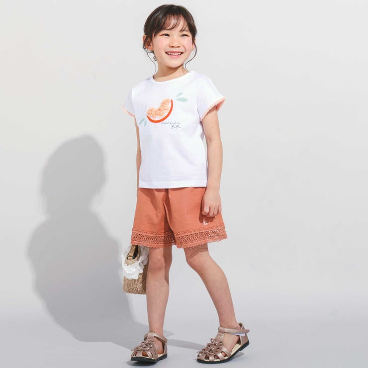 立体オレンジモチーフフリンジ半袖Tシャツ(90~150cm) | BeBe | 詳細画像3 