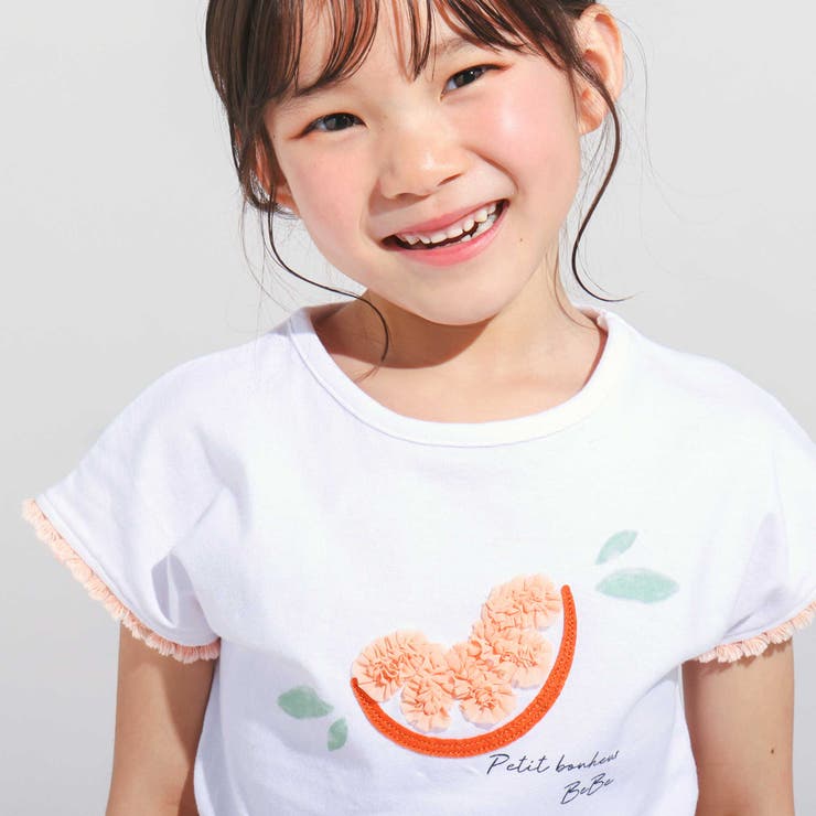 立体オレンジモチーフフリンジ半袖Tシャツ(90~150cm) | BeBe | 詳細画像6 
