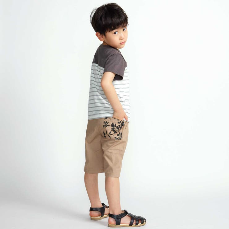 リーフ柄ボーダー切り替え天竺半袖Tシャツ(90~150cm) | BeBe | 詳細画像3 