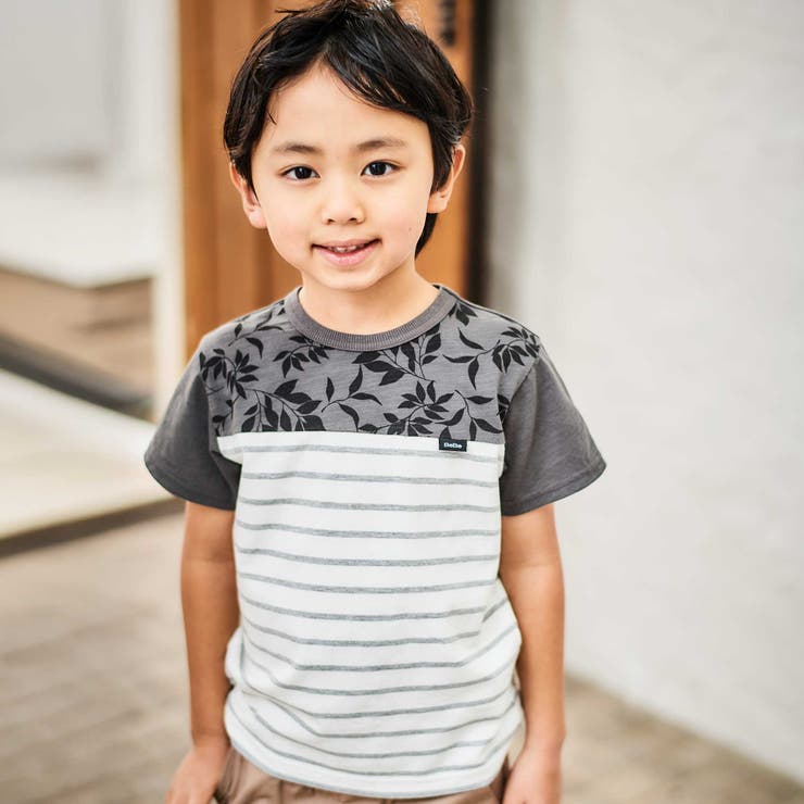 リーフ柄ボーダー切り替え天竺半袖Tシャツ(90~150cm) | BeBe | 詳細画像6 