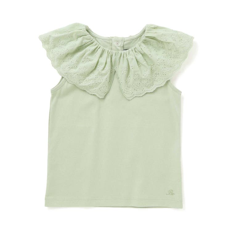 グリーン | スカラップレースフリルカラー天竺ノースリーブTシャツ(90~150cm) | BeBe