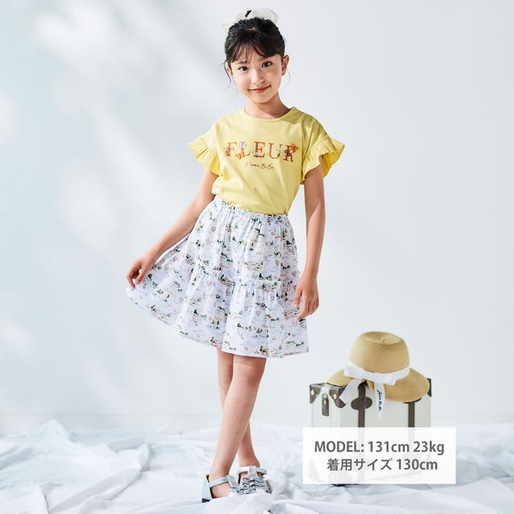 ちょうちょモチーフFLEURロゴ天竺フリル袖Tシャツ(90~160cm) | BeBe | 詳細画像2 