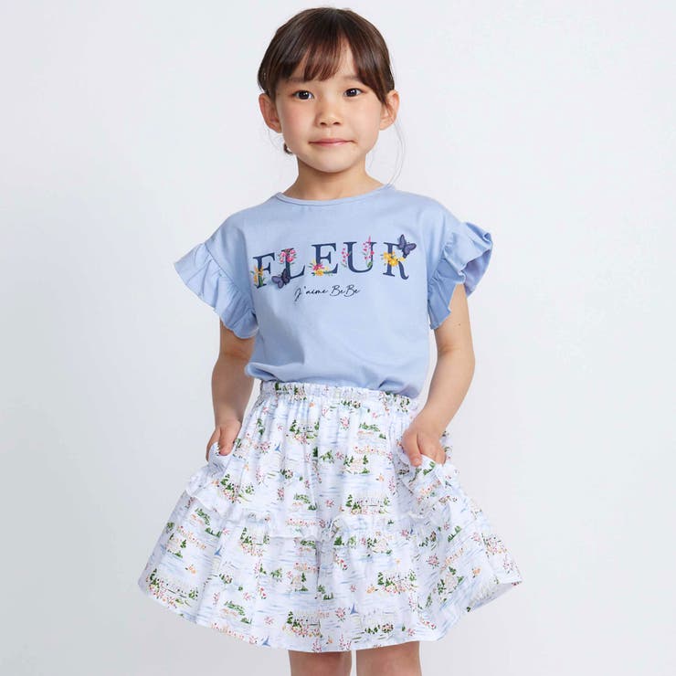 ちょうちょモチーフFLEURロゴ天竺フリル袖Tシャツ(90~160cm) | BeBe | 詳細画像7 