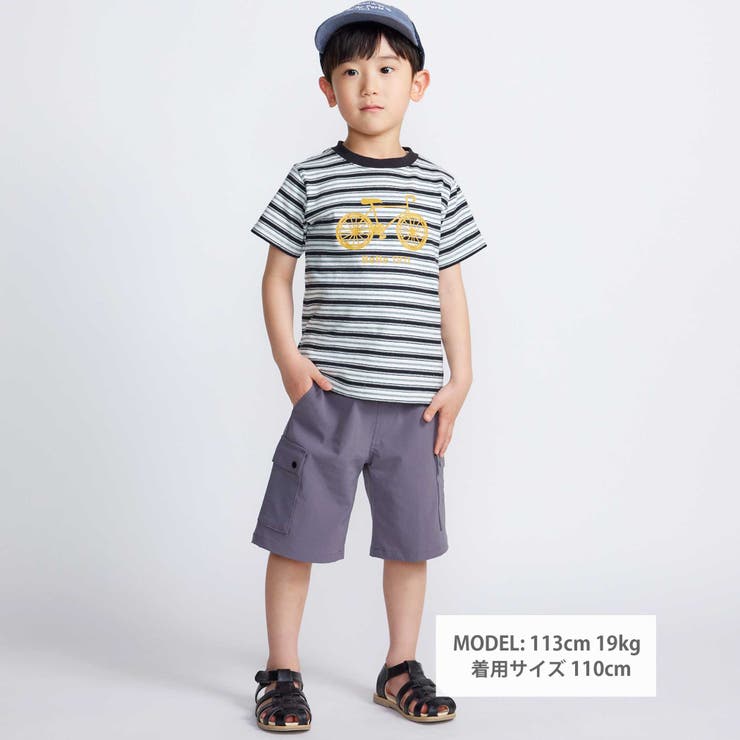 自転車プリントマルチボーダー天竺半袖Tシャツ(90~160cm) | BeBe | 詳細画像2 