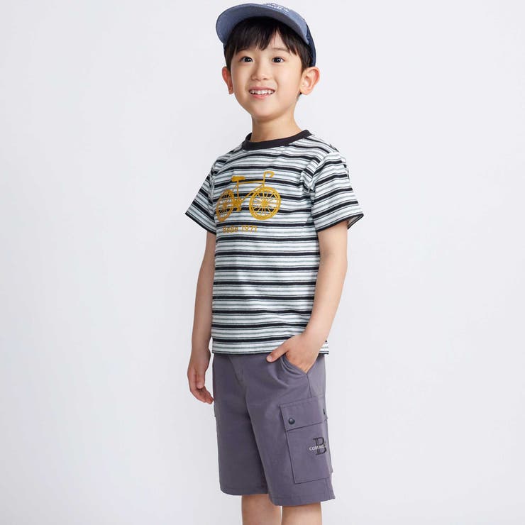 自転車プリントマルチボーダー天竺半袖Tシャツ(90~160cm) | BeBe | 詳細画像3 