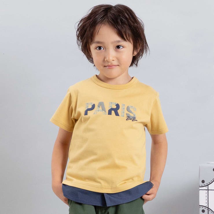 PARISチェックロゴレイヤード風天竺半袖Tシャツ(90~150cm) | BeBe | 詳細画像1 