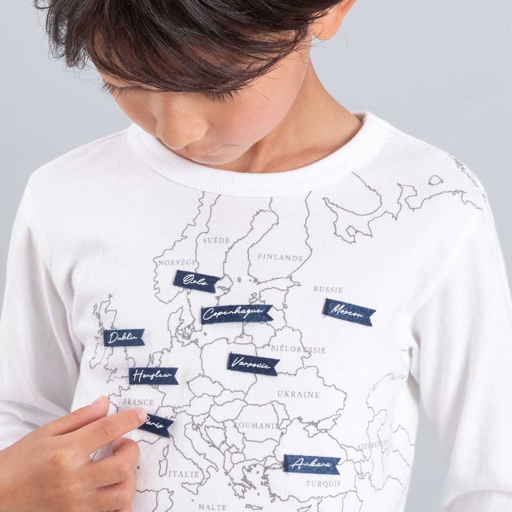 【抗菌・防臭】MAP＆FLAG袖リブ天竺長袖Tシャツ(90~150cm) | BeBe | 詳細画像6 