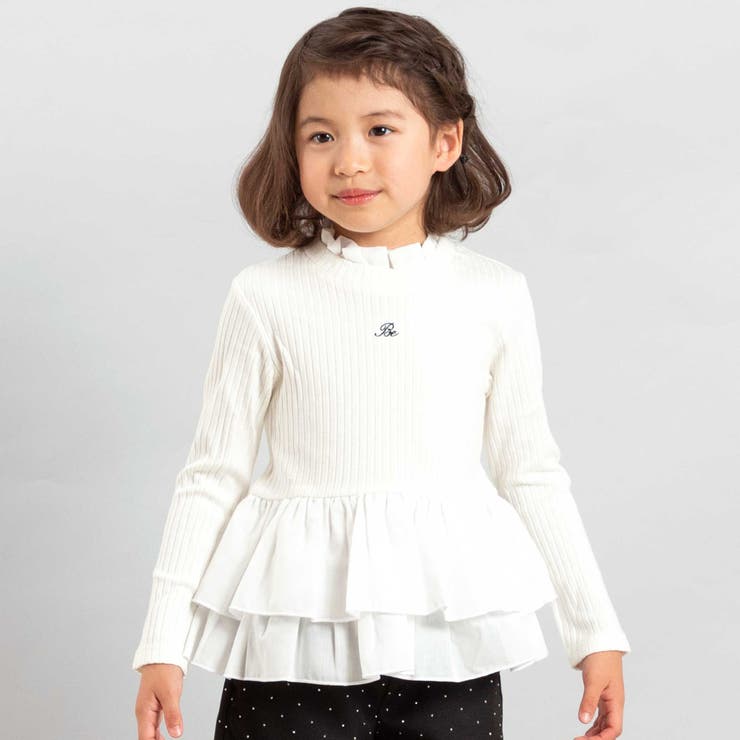 オフホワイト | ペプラムフリル切替テレコプルオーバー(90~150cm) | BeBe
