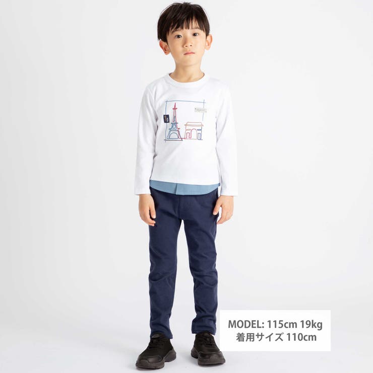 エッフェル塔プリントレイヤード風スムース長袖Tシャツ(90~150cm) | BeBe | 詳細画像2 