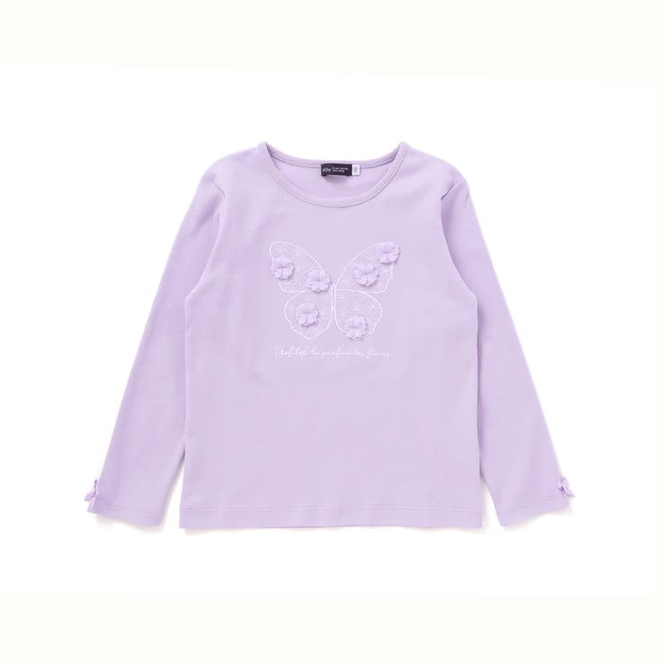 フラワーモチーフちょうちょ刺しゅうスムース長袖Tシャツ(80~150cm) | BeBe | 詳細画像5 