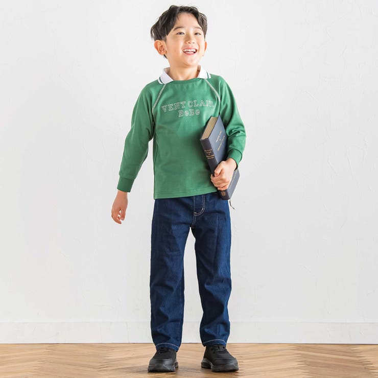 ラグラン編み立て襟付きロゴ刺しゅう長袖Tシャツ(90~150cm) | BeBe | 詳細画像3 