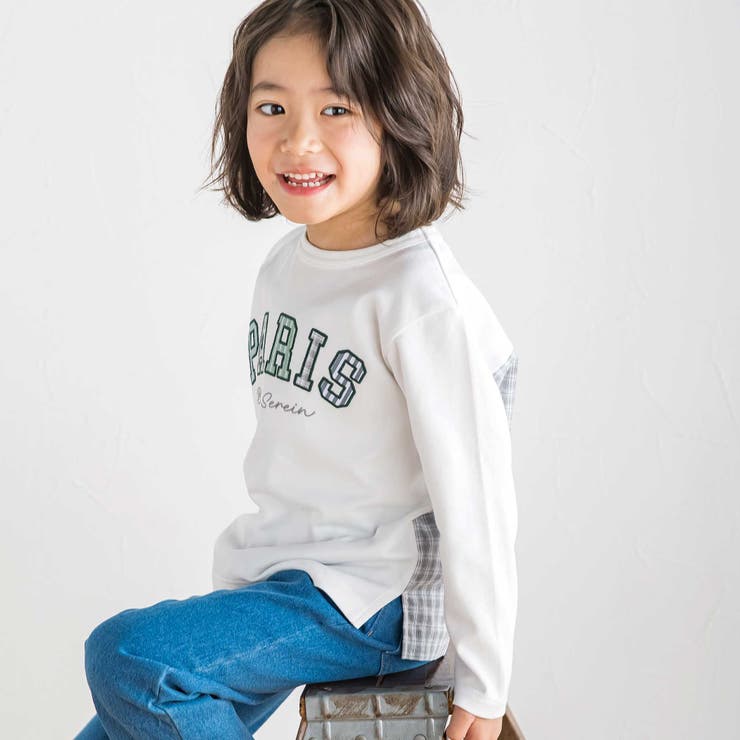 チェックスムース切り替えパッチロゴ長袖Tシャツ(90~160cm) | BeBe | 詳細画像4 