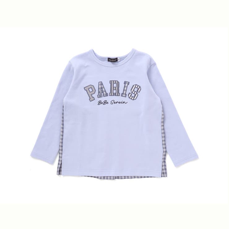 ブルー | チェックスムース切り替えパッチロゴ長袖Tシャツ(90~160cm) | BeBe