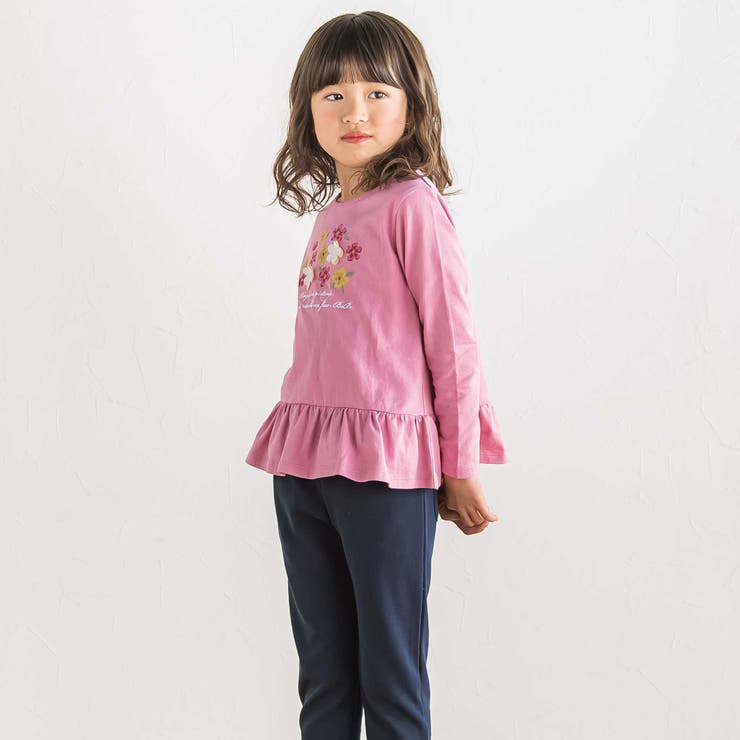 【抗菌防臭 UVカット】ペプラムフリルフラワーモチーフ天竺長袖Tシャツ(90~1… | BeBe | 詳細画像4 