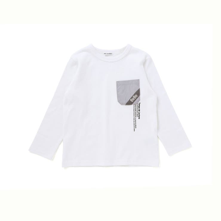 ホワイト | 【抗菌防臭 UVカット】タフタポケットロゴプリント天竺長袖Tシャツ(90~130… | BeBe