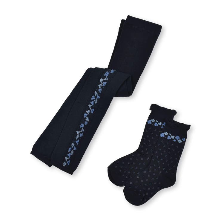 ネイビー系 | サイド花柄レギンスセット(80~140cm) | BeBe