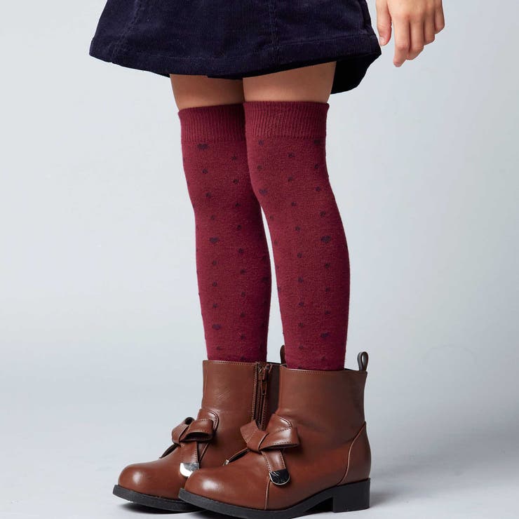 ボルドー系 | ハートドットニーハイソックス(15~24cm) | BeBe