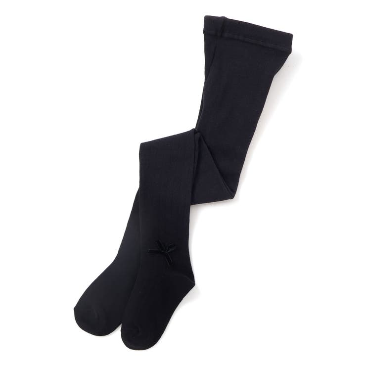 ブラック | サイドリボンリブタイツ(80~140cm) | BeBe