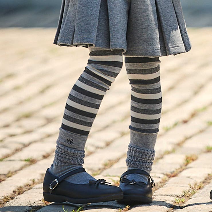 グレー系 | マルチボーダーレギンス+ショートルーズソックスセット(80~140cm) | BeBe