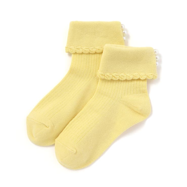 イエロー | パールモチーフ折り返しソックス(11~24cm) | BeBe