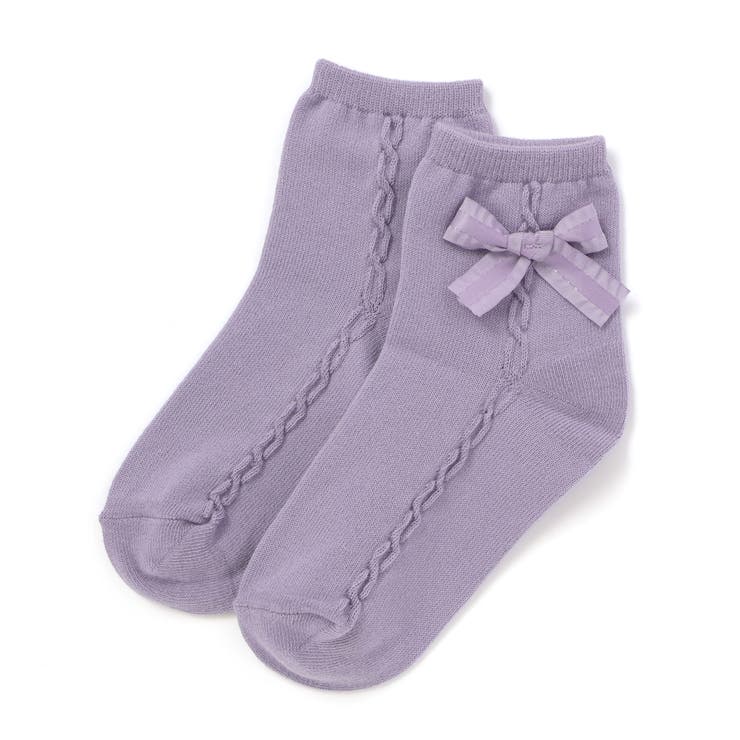 パープル | リボンモチーフケーブルラインクルーソックス(11~24cm) | BeBe