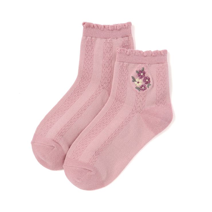 フラワー刺しゅう透かし編みクルーソックス(11~24cm) | BeBe | 詳細画像3 