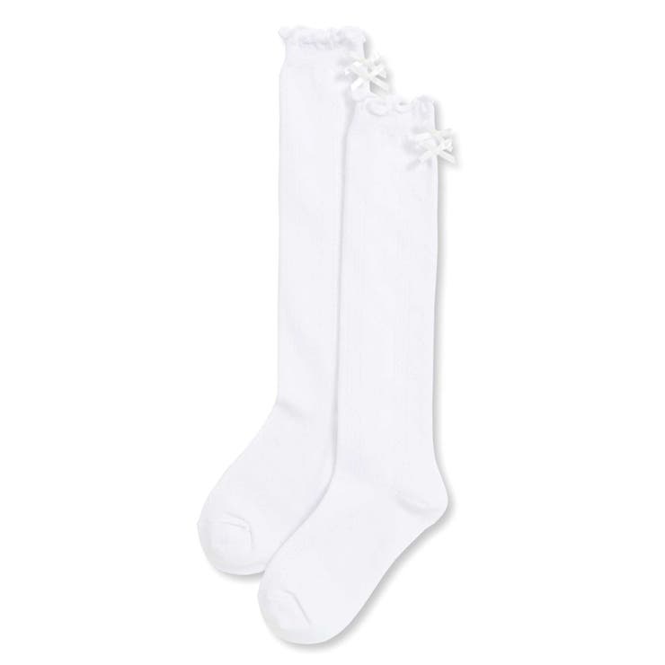 ホワイト | バックリボン透かし編みハイソックス(15~24cm) | BeBe