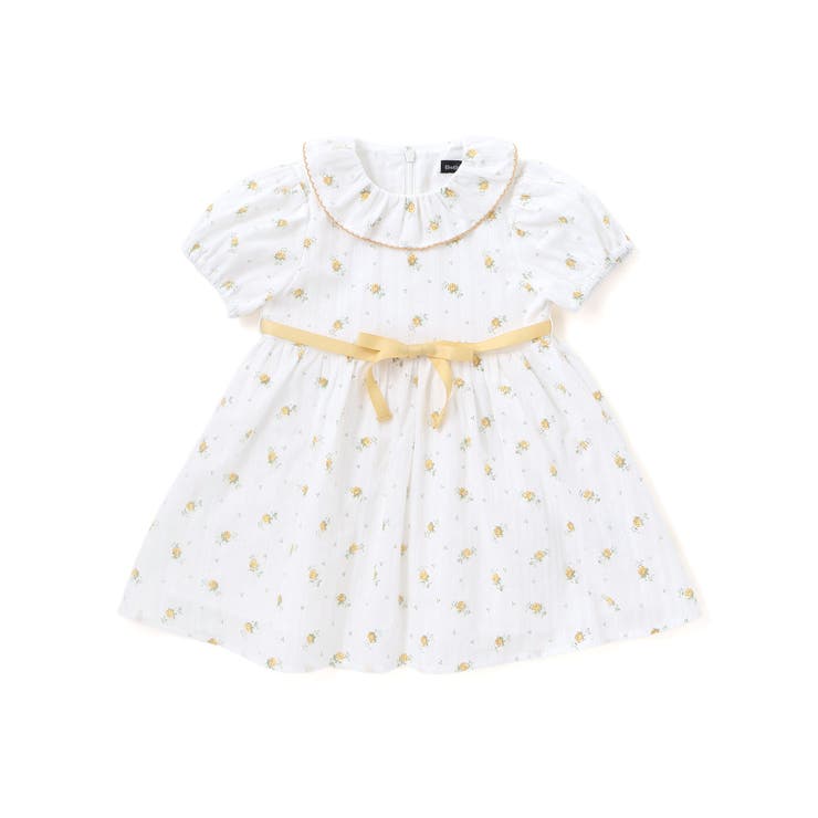 イエロー系 | 【お揃い】花柄フリルカラーパフスリーブワンピース(80~100cm) | BeBe