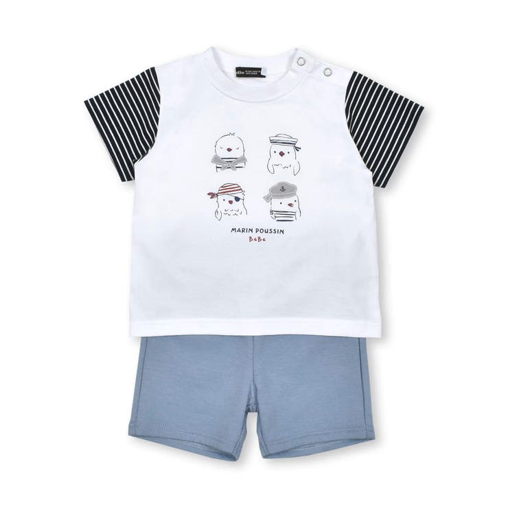 ひよこ水兵プリント切り替えTシャツ+パンツセット(80~90cm) | BeBe | 詳細画像4 