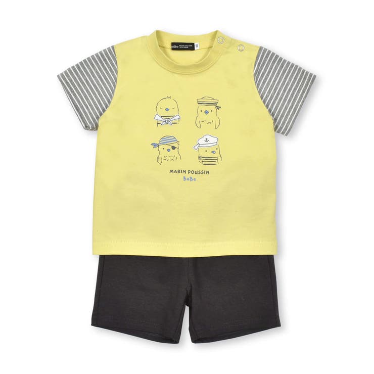 イエロー | ひよこ水兵プリント切り替えTシャツ+パンツセット(80~90cm) | BeBe