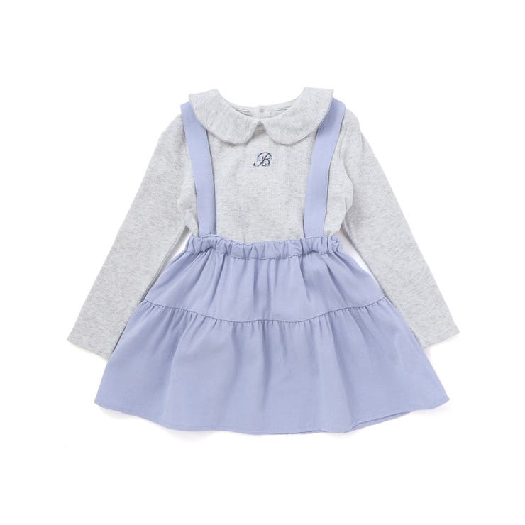 針抜き丸襟長袖ブラウス+サスペンダースカートセット(80~100cm) | BeBe | 詳細画像1 