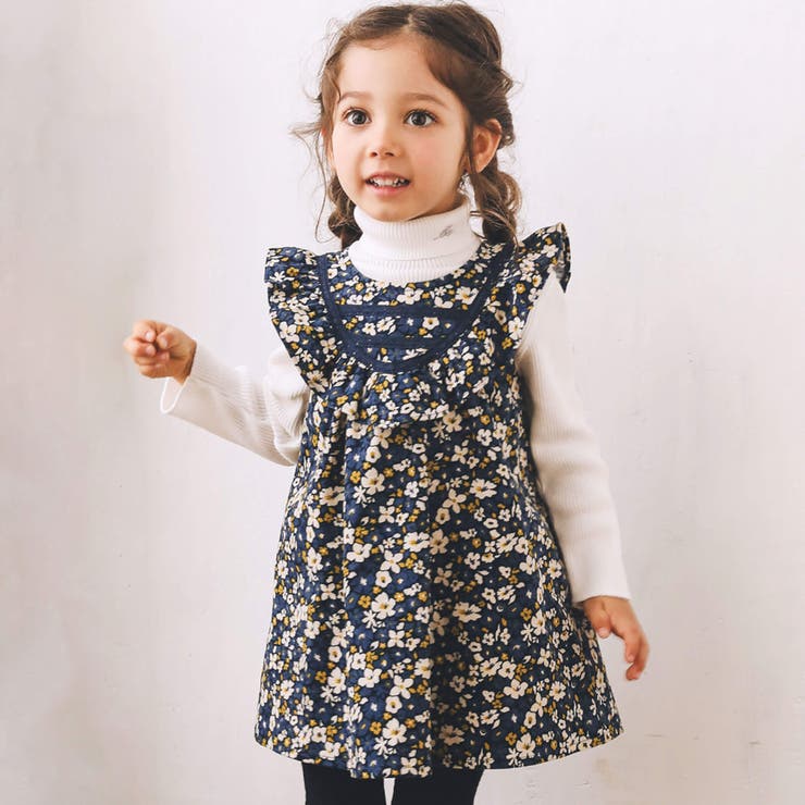 ネイビー系 | 【お揃い】シャツコールフラワープリントヨークフリルワンピース(80~90cm) | BeBe