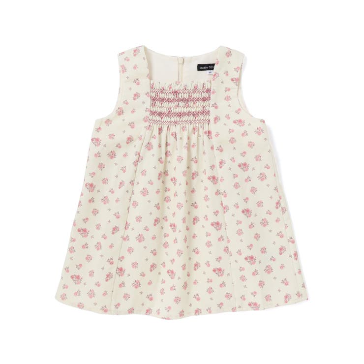 ピンク系 | 小花柄シャツコールスモック刺しゅうジャンパースカート | BeBe
