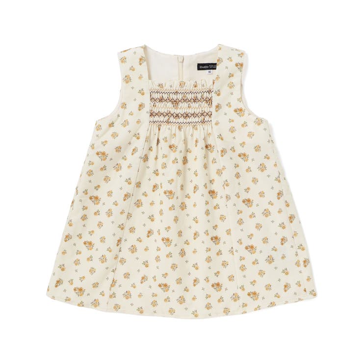 イエロー系 | 小花柄シャツコールスモック刺しゅうジャンパースカート | BeBe
