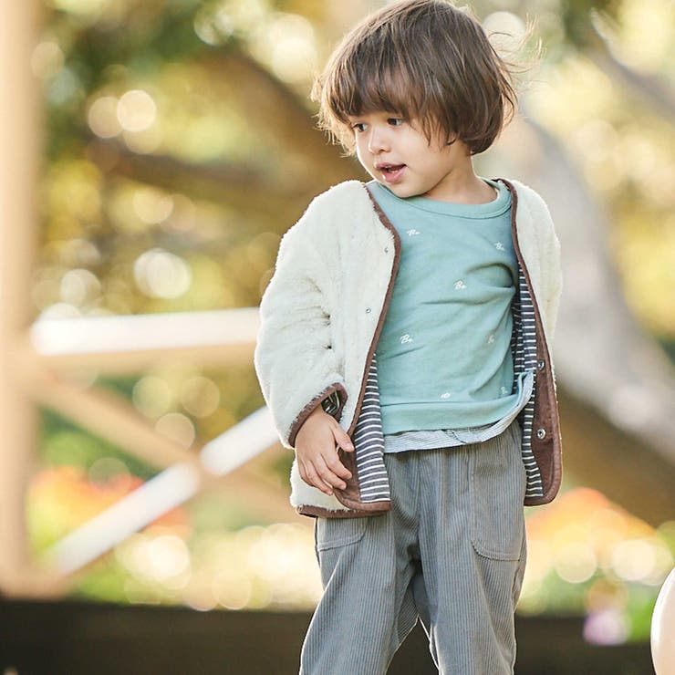 ボア裏ボーダーノーカラーコート(90~100cm) | BeBe | 詳細画像4 