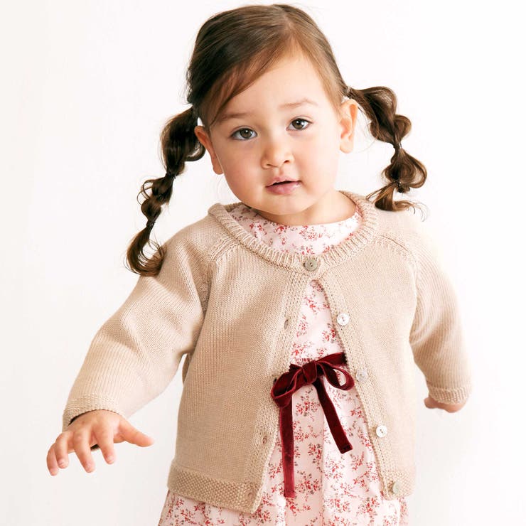 ベージュ | クルーネック長袖ニットカーディガン(80~100cm) | BeBe