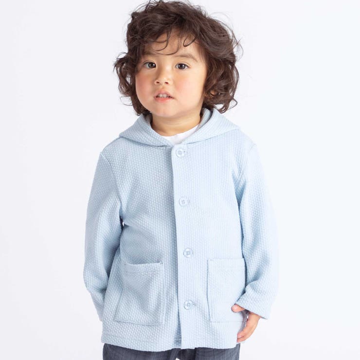 メランジワッフルポンポンフード付き長袖カーディガン(80~100cm) | BeBe | 詳細画像1 